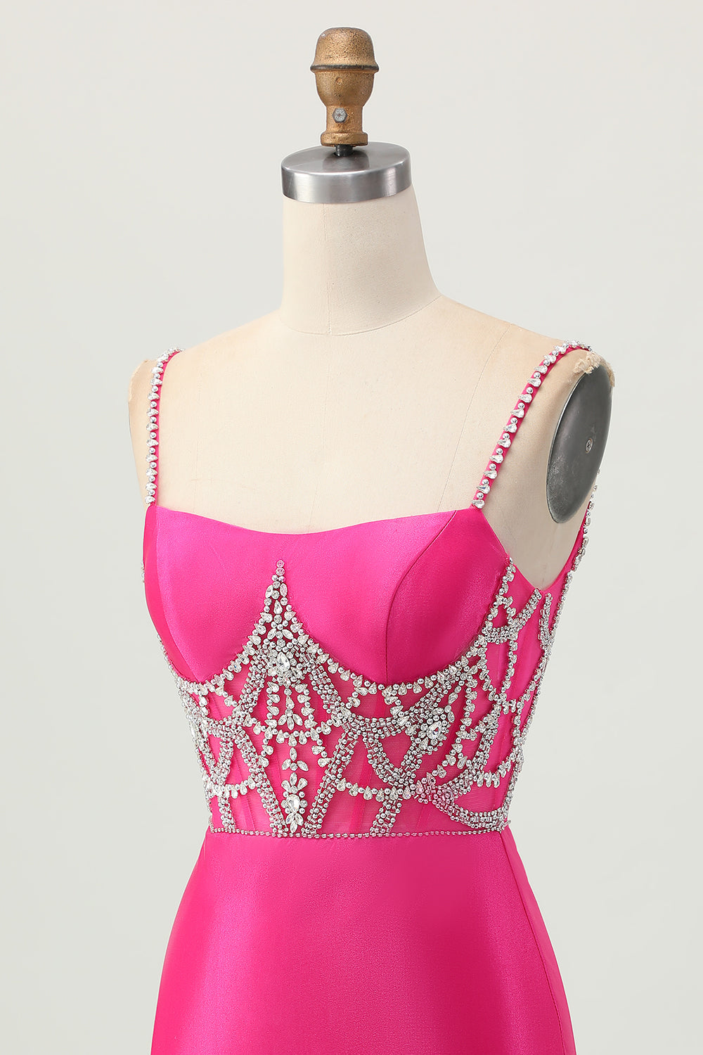 Fuchsia Bodycon Spaghetti Straps Satin Homecoming Dress with Slit