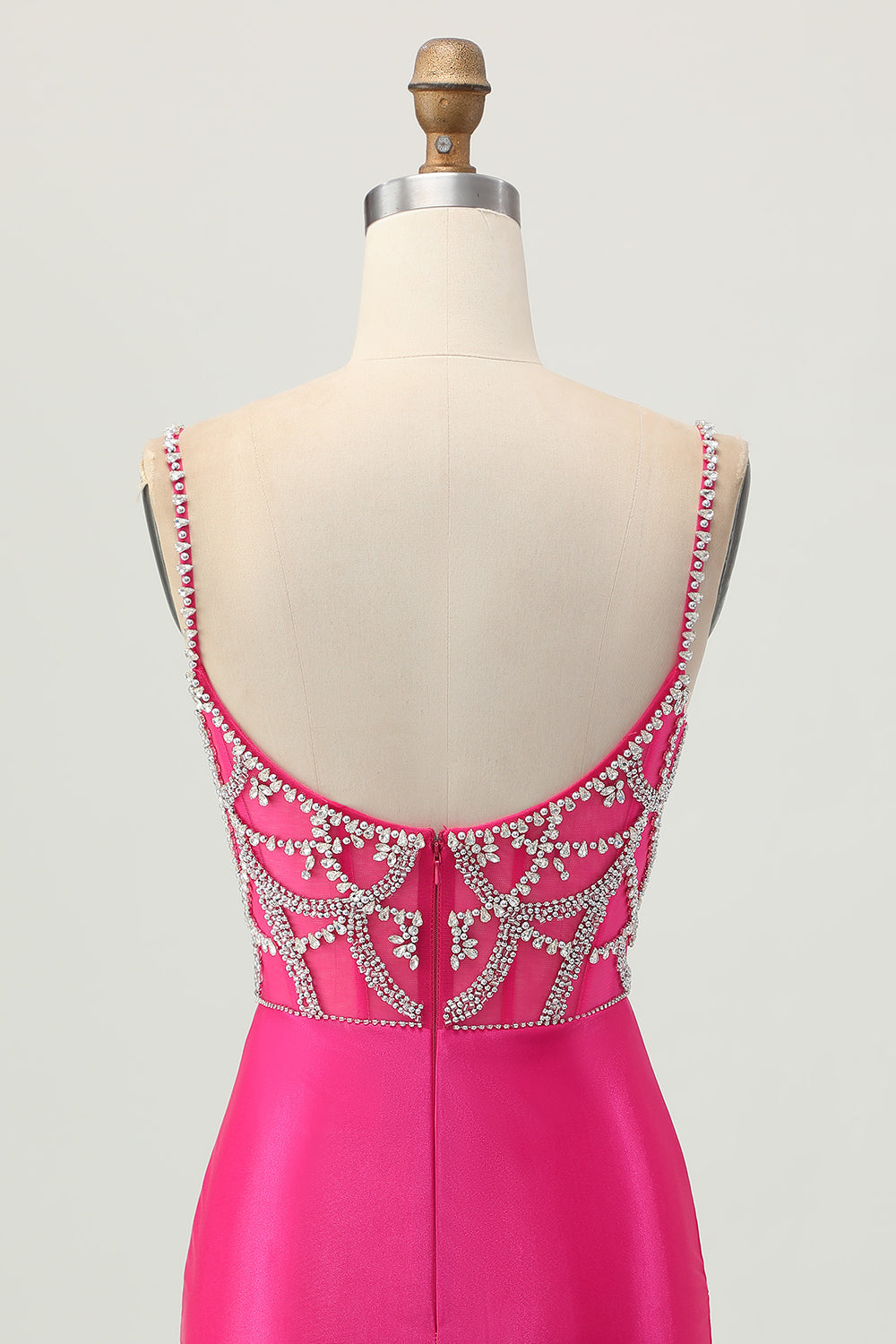 Fuchsia Bodycon Spaghetti Straps Satin Homecoming Dress with Slit
