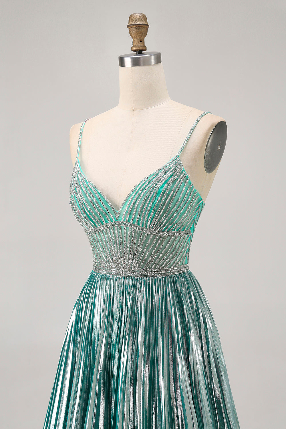 Sparkly Green Metallic A Line Short Homecoming Dress with Beading