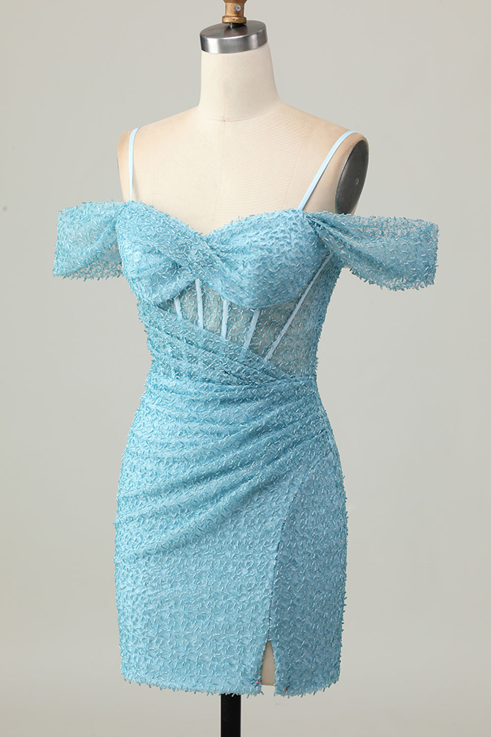Sparkly Blue Tight Corset Cold Shoulder Short Homecoming Dress