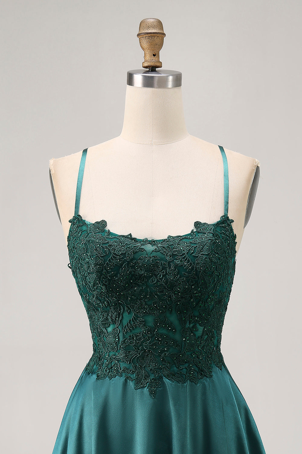 Sparkly Dark Green Appliqued Satin Short Corset Homecoming Dress
