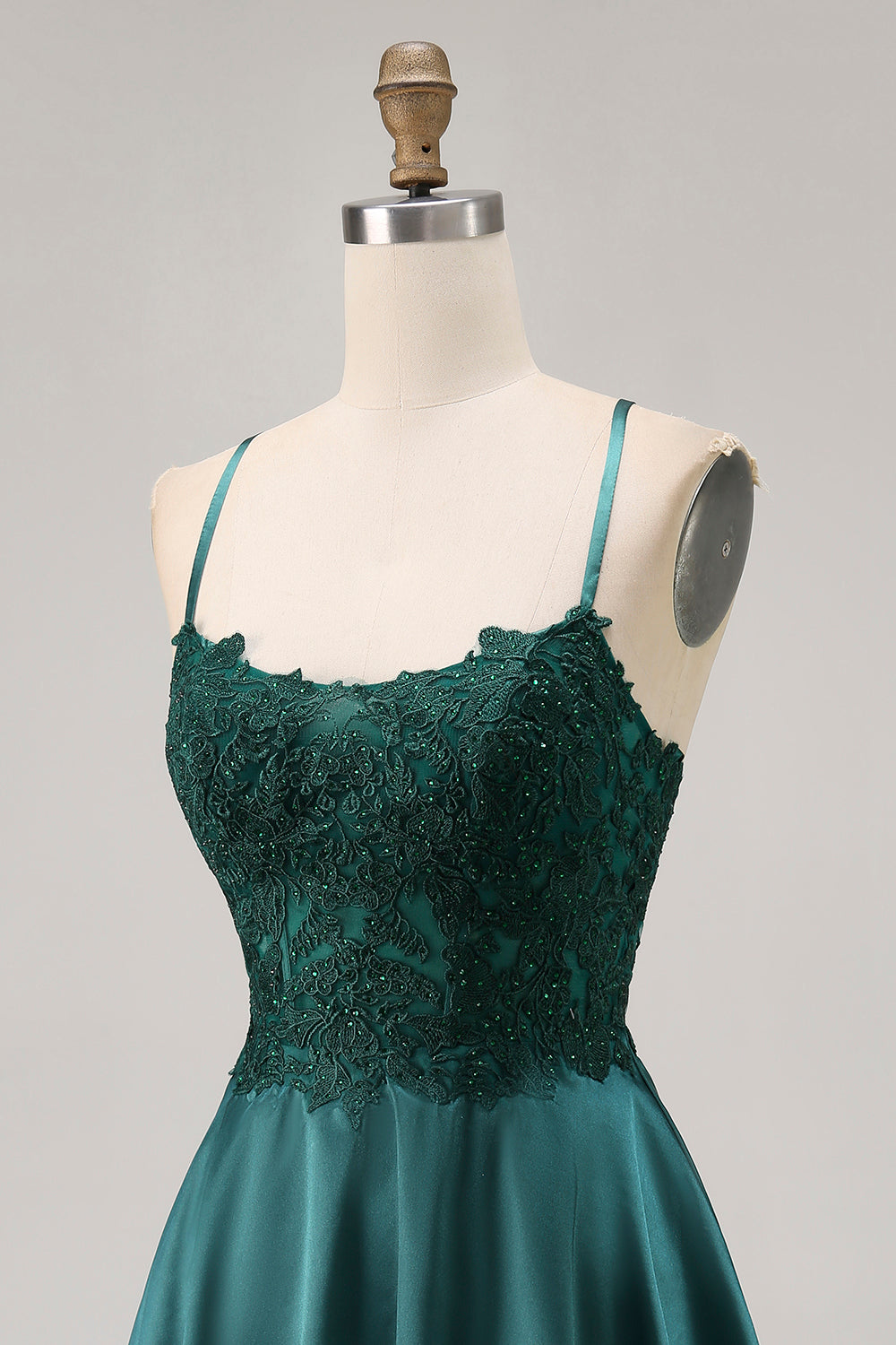 Sparkly Dark Green Appliqued Satin Short Corset Homecoming Dress