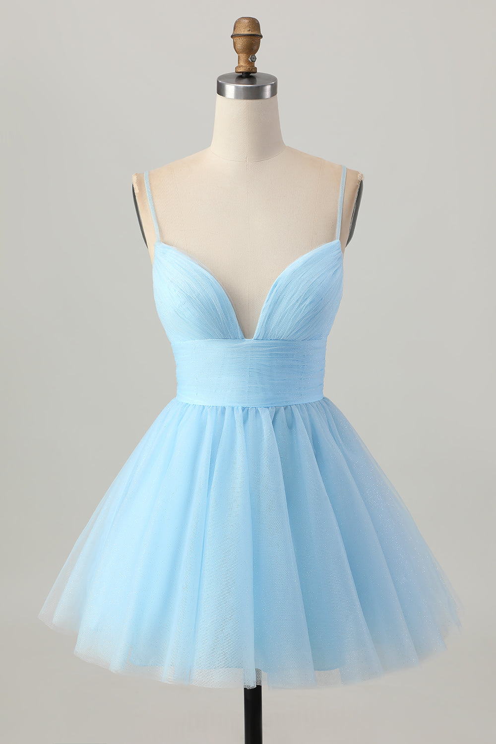 Sky Blue A Line Spaghetti Straps Short Homecoming Dress