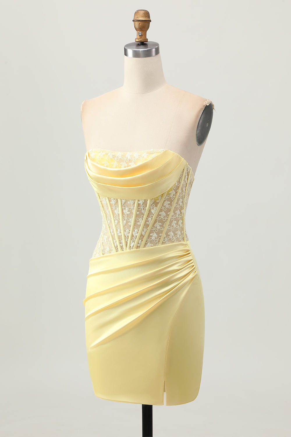 Yellow Strapless Corset Tight Short Homecoming Dress with Lace