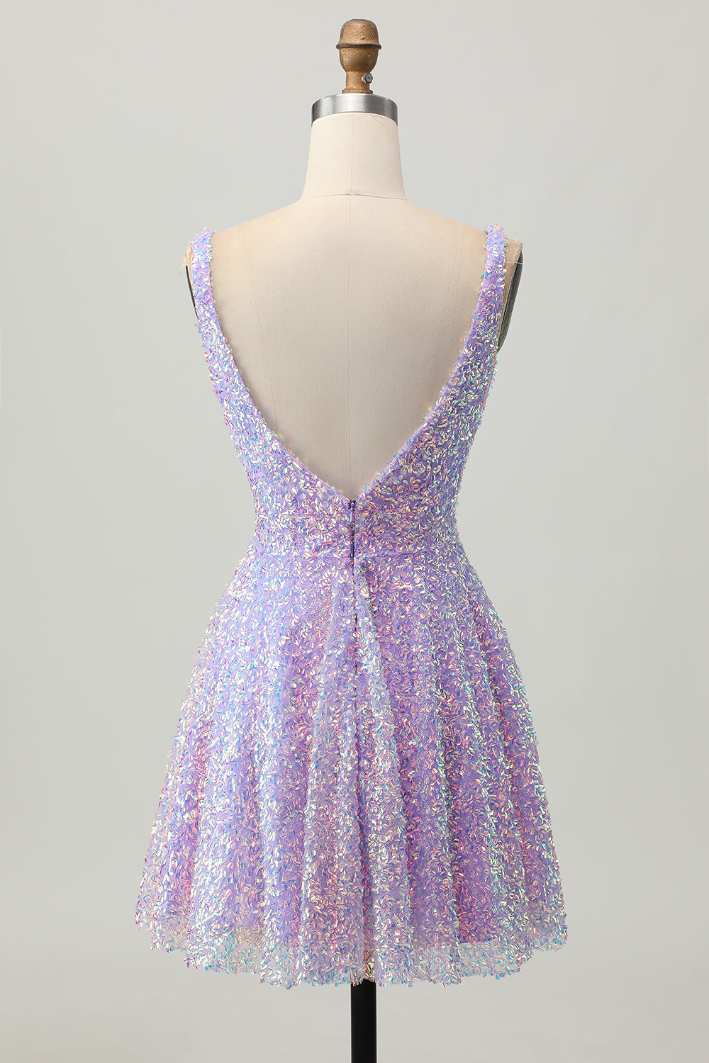 Sparkly Lilac Sequin V-Neck Short Homecoming Dress