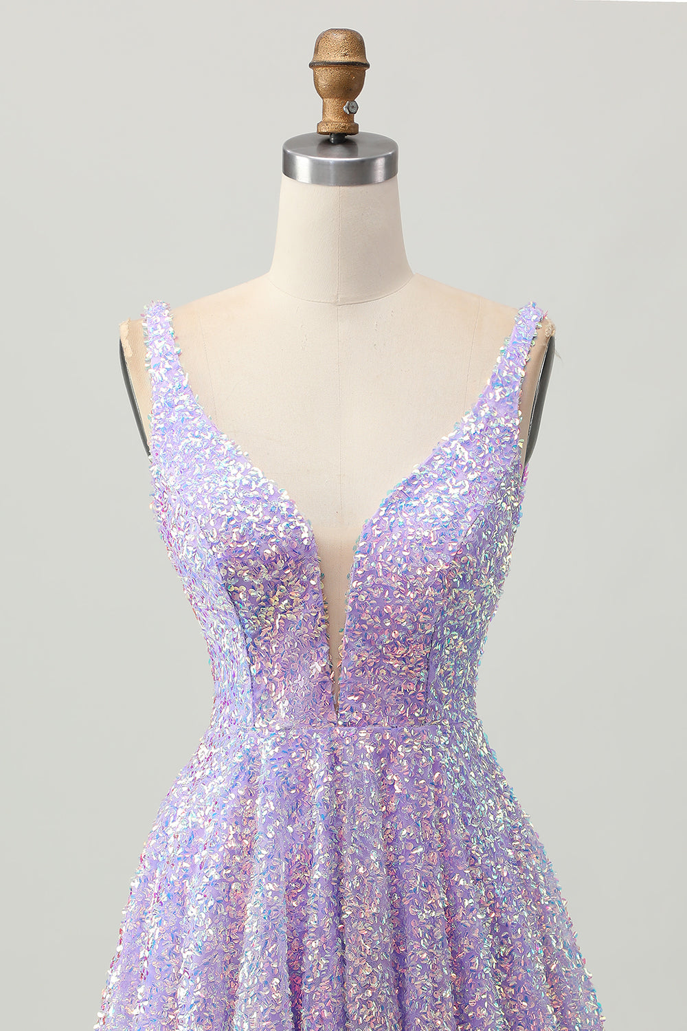 Sparkly Lilac Sequin V-Neck Short Homecoming Dress