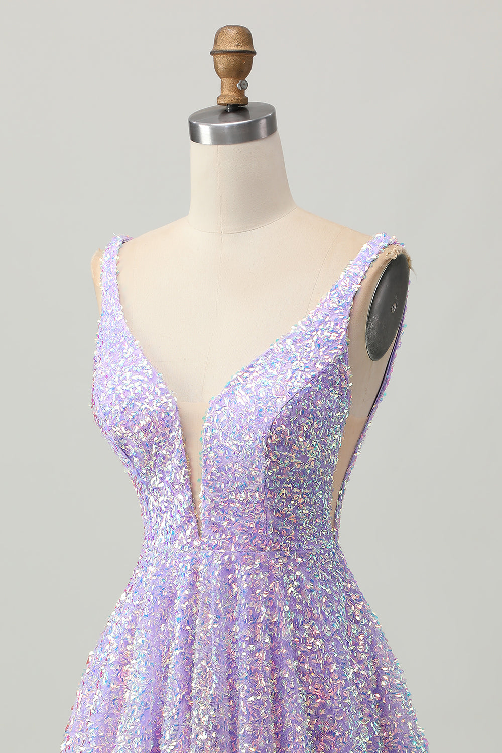Sparkly Lilac Sequin V-Neck Short Homecoming Dress