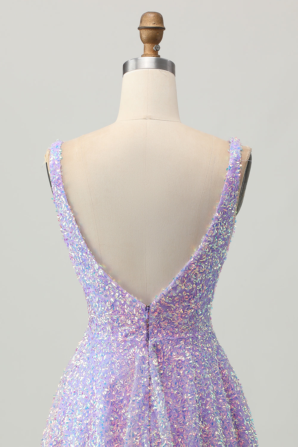 Sparkly Lilac Sequin V-Neck Short Homecoming Dress