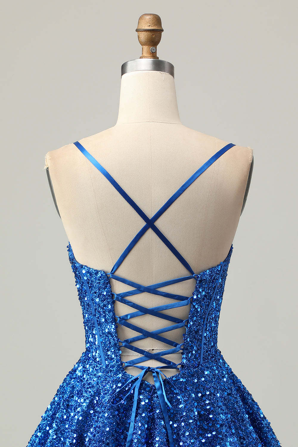 Sparkly Dark Blue Corset Sequin A Line Short Homecoming Dress