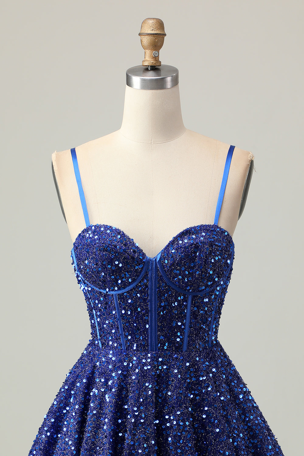 Sparkly Dark Blue Sequin Corset A Line Short Homecoming Dress