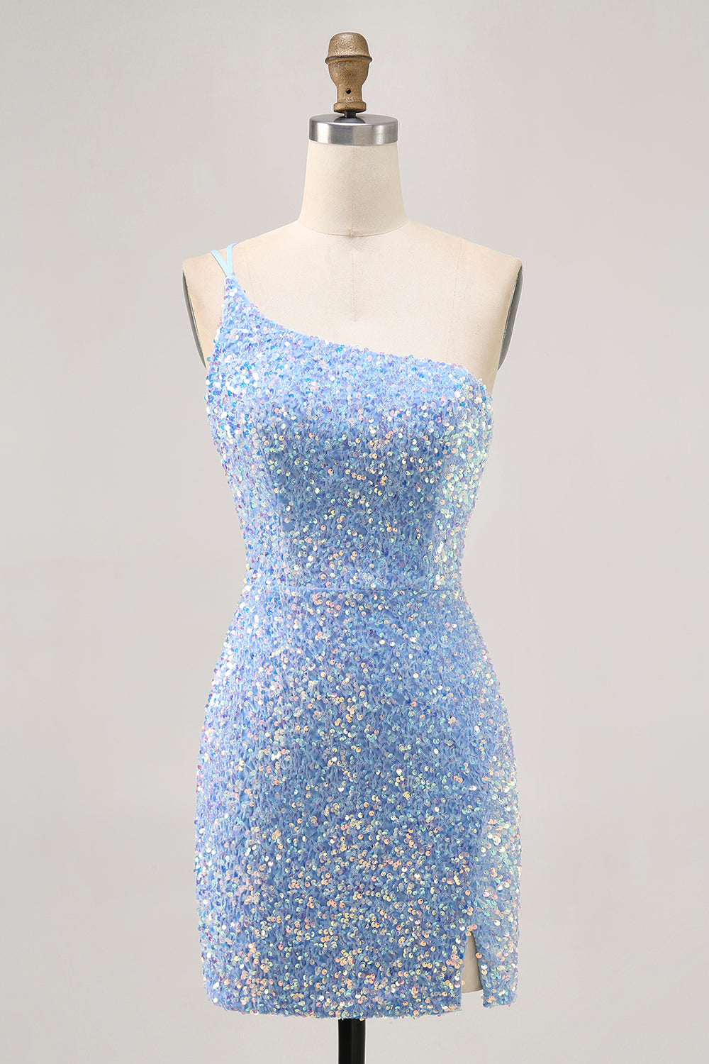 Sparkly Blue Sequins One Shoulder Short Homecoming Dress