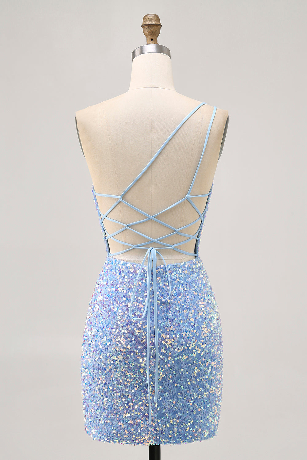 Sparkly Blue Sequins One Shoulder Short Homecoming Dress