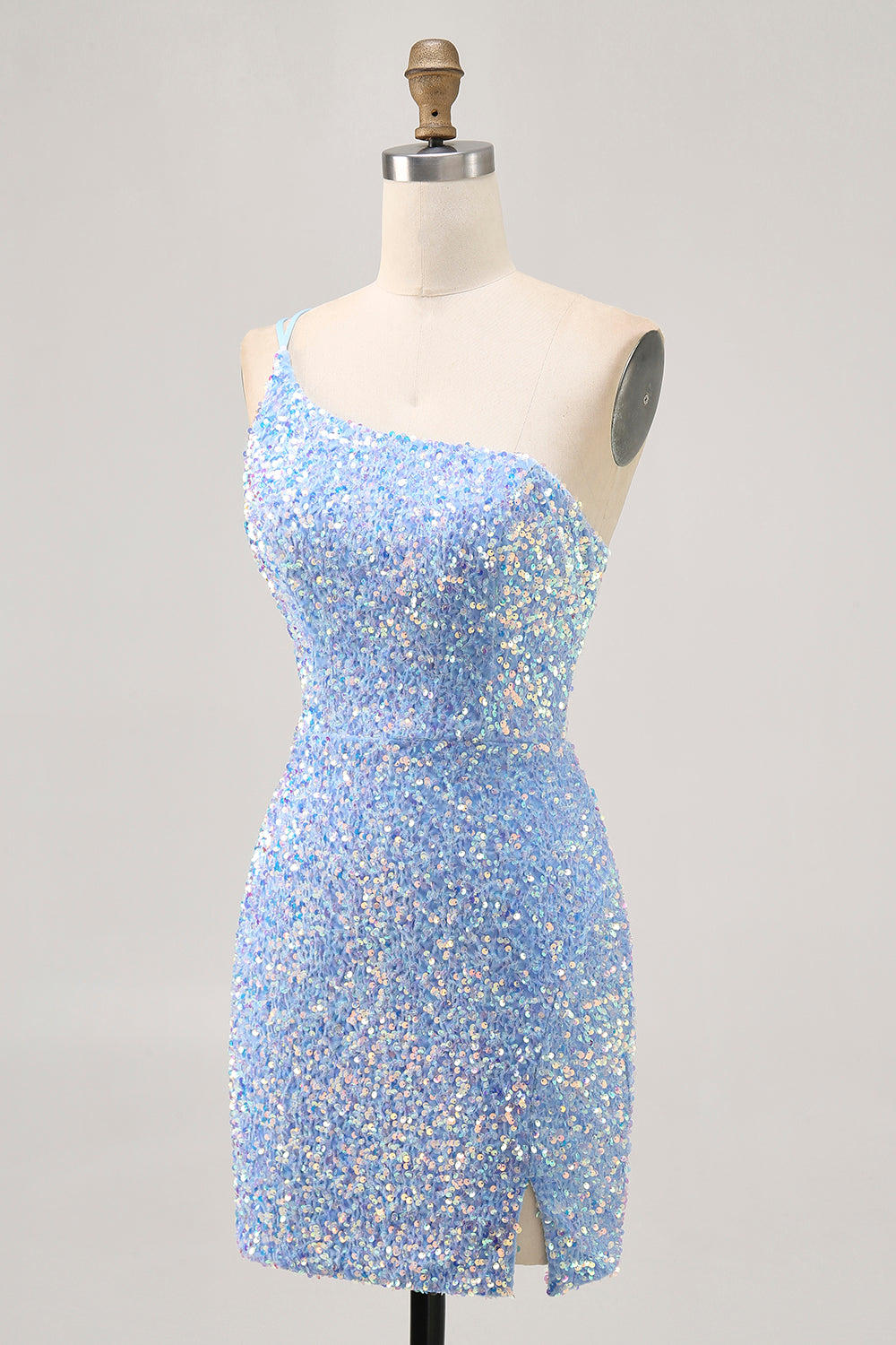 Sparkly Blue Sequins One Shoulder Short Homecoming Dress