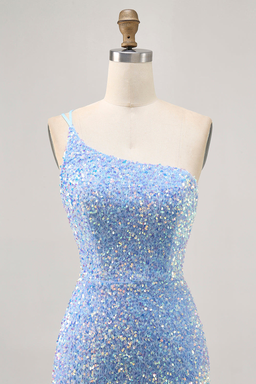 Sparkly Blue Sequins One Shoulder Short Homecoming Dress