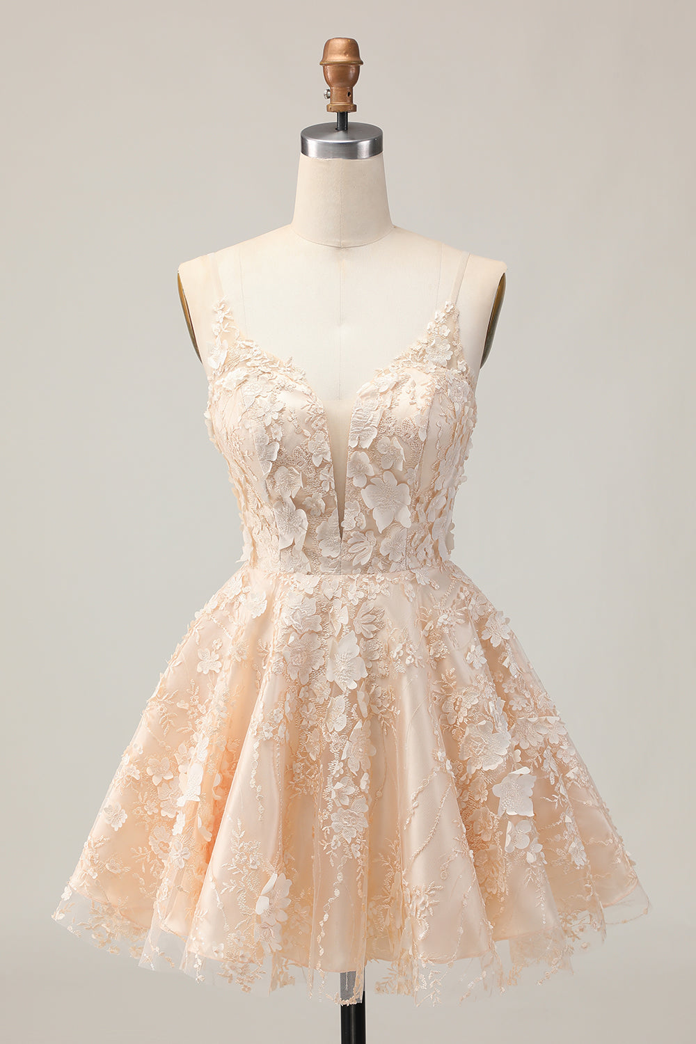 Apricot Floral A Line Spaghetti Straps Short Homecoming Dress
