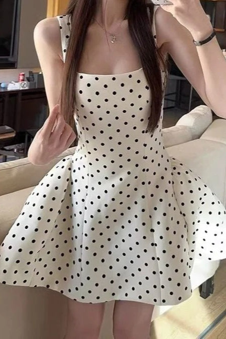 Polka Dot Tie Back Mini Dress - Fashionpara