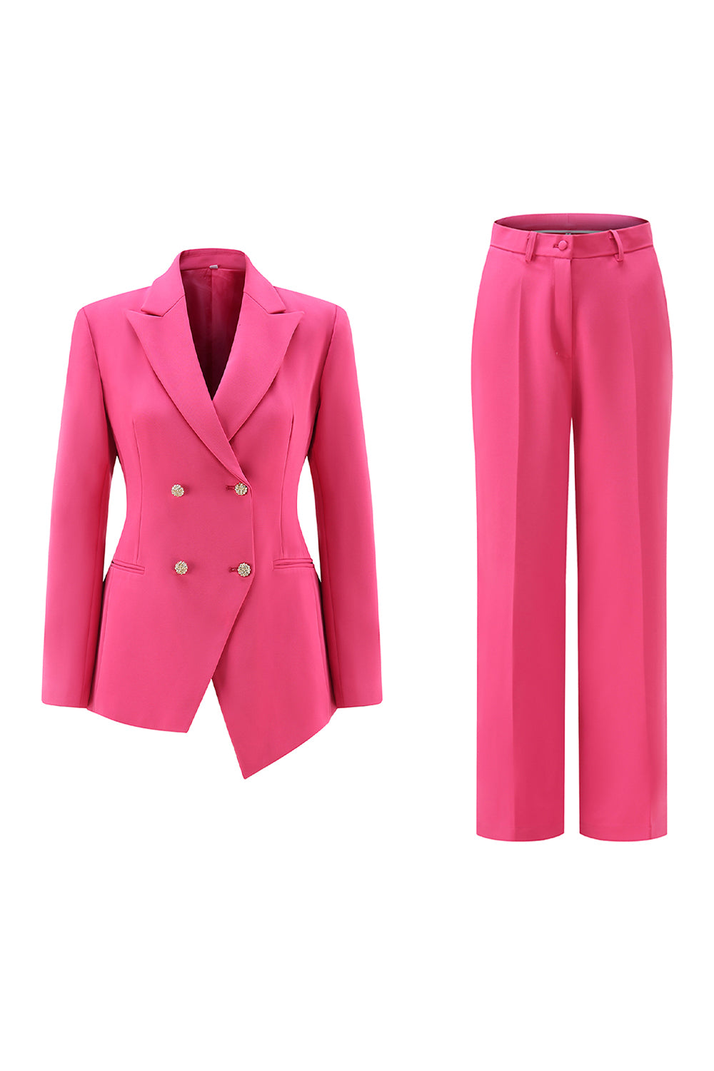 Fuchsia 2 Piece Double Breasted Women Prom Suits