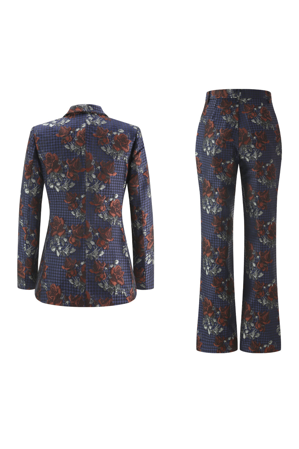 Blue Red Floral 2 Piece Peak Lapel Women Prom Suits