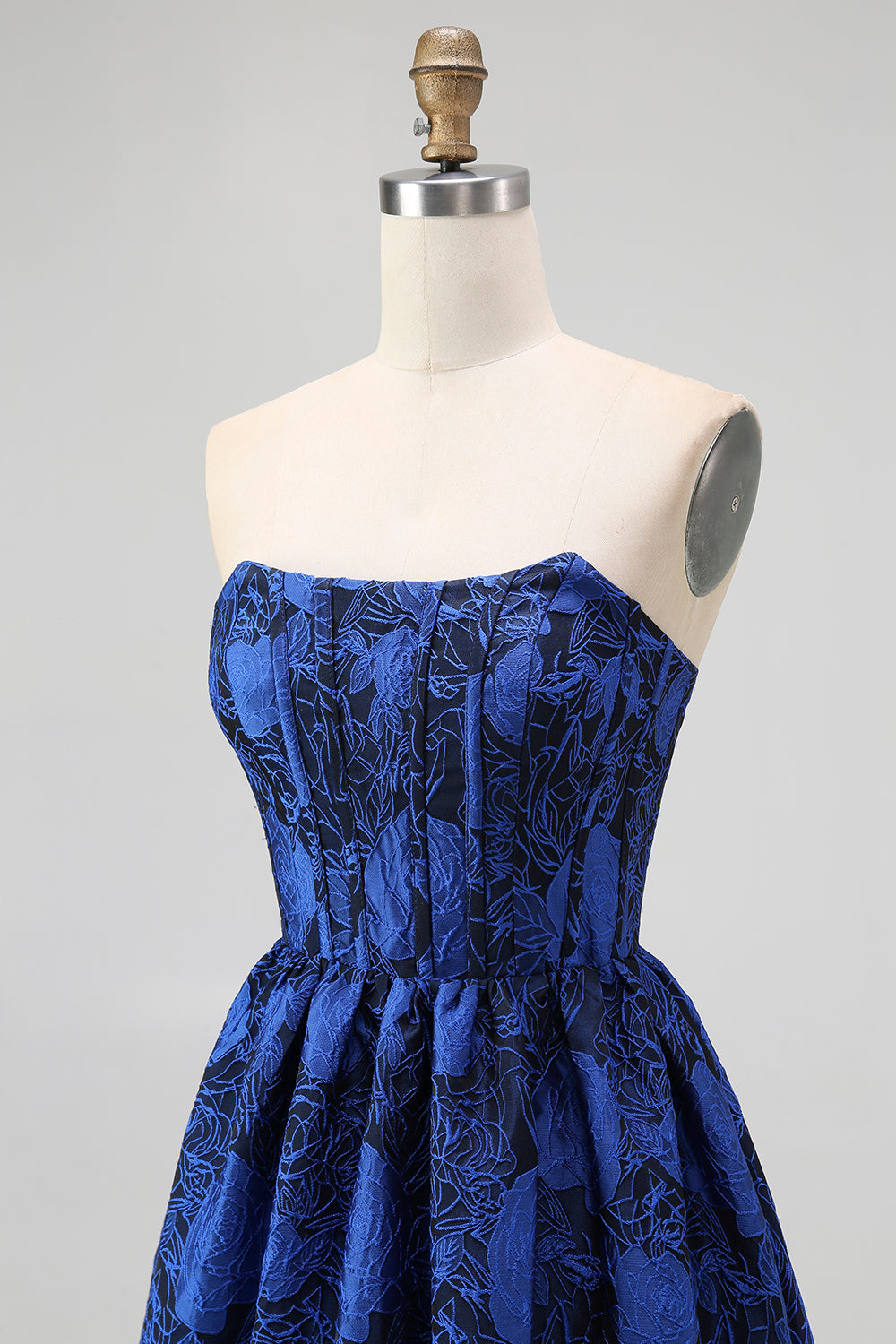Dark Blue Floral Sweetheart A-Line Long Corset Wedding Guest Dress