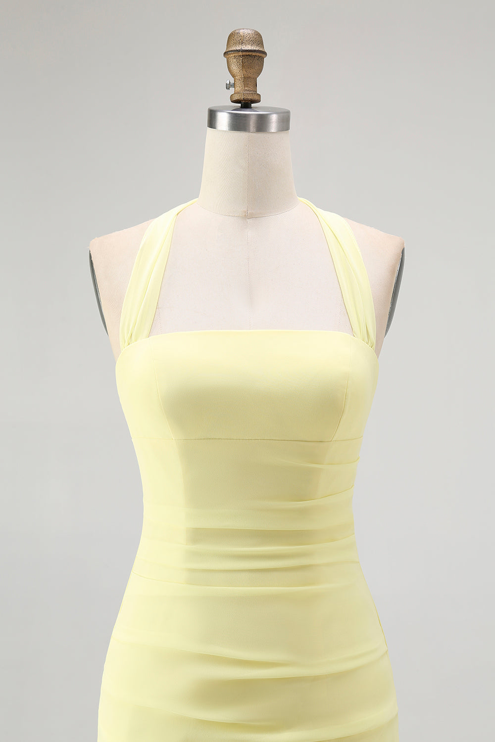 Simple Yellow Halter Chiffon Sheath Long Wedding Guest Dress