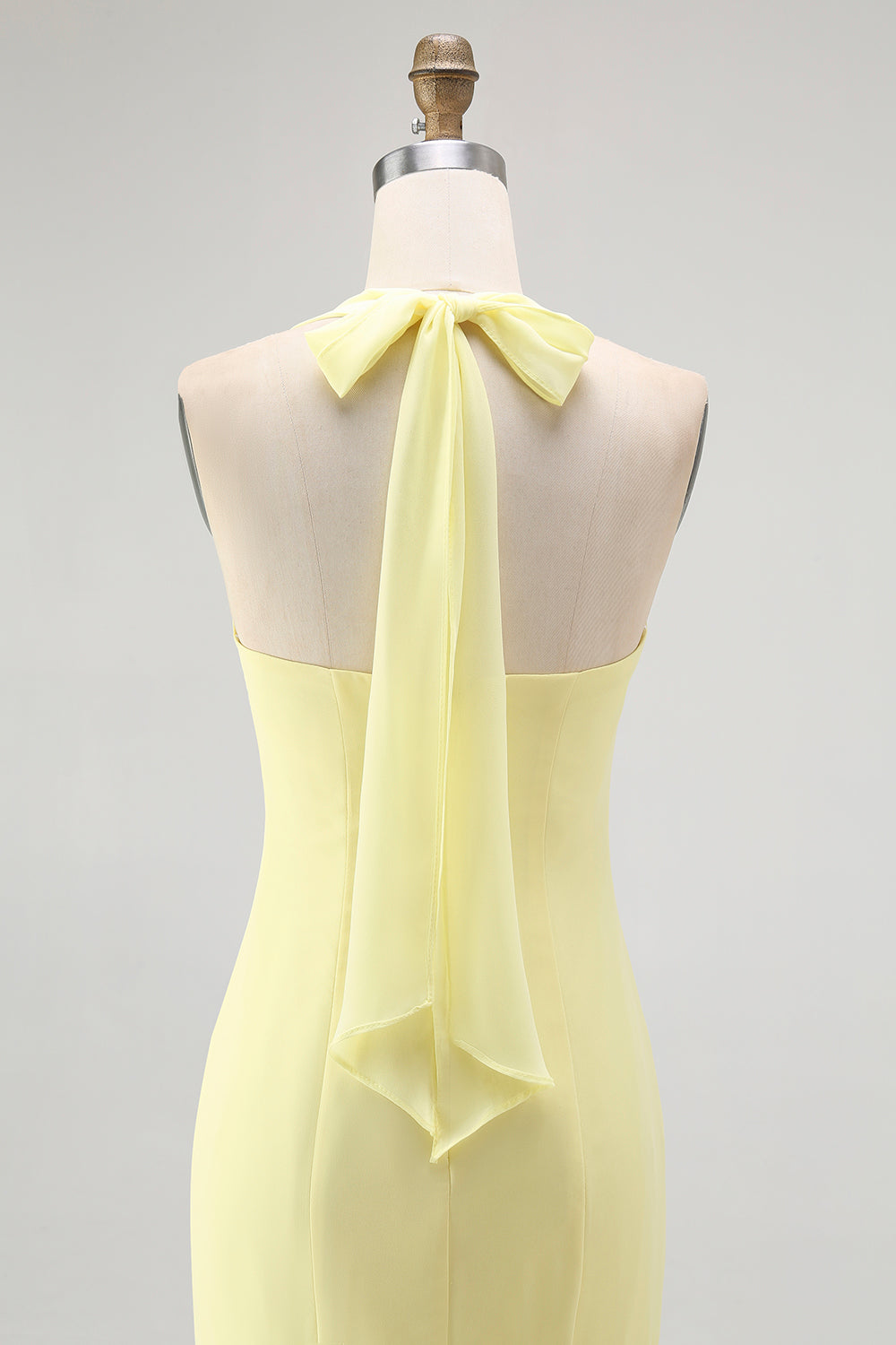 Simple Yellow Halter Chiffon Sheath Long Wedding Guest Dress