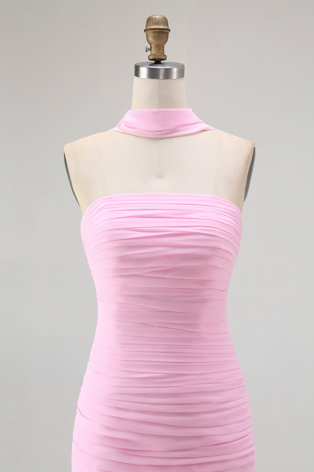 Blush Strapless Chiffon Ruched Neck Scarf Mermaid Long Wedding Guest Dress