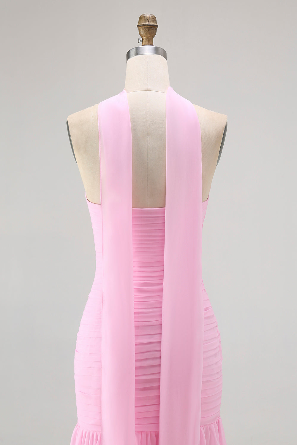 Blush Strapless Chiffon Ruched Neck Scarf Mermaid Long Wedding Guest Dress