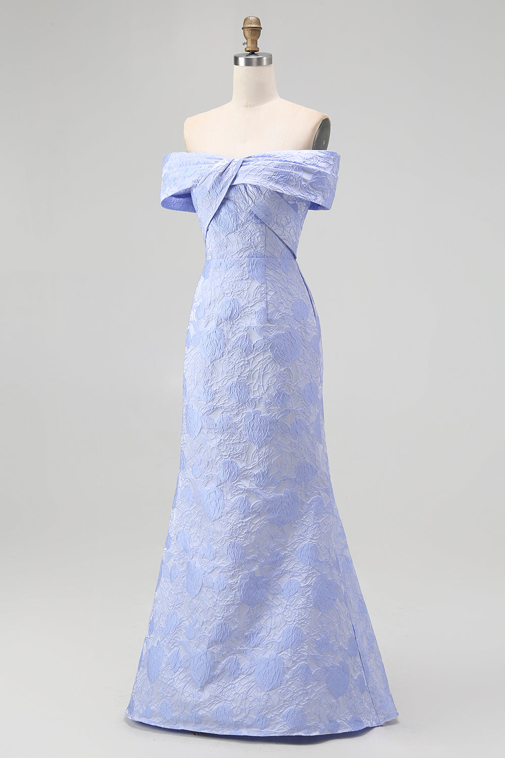 Blue Floral Off the Shoulder Mermaid Long Wedding Guest Dress