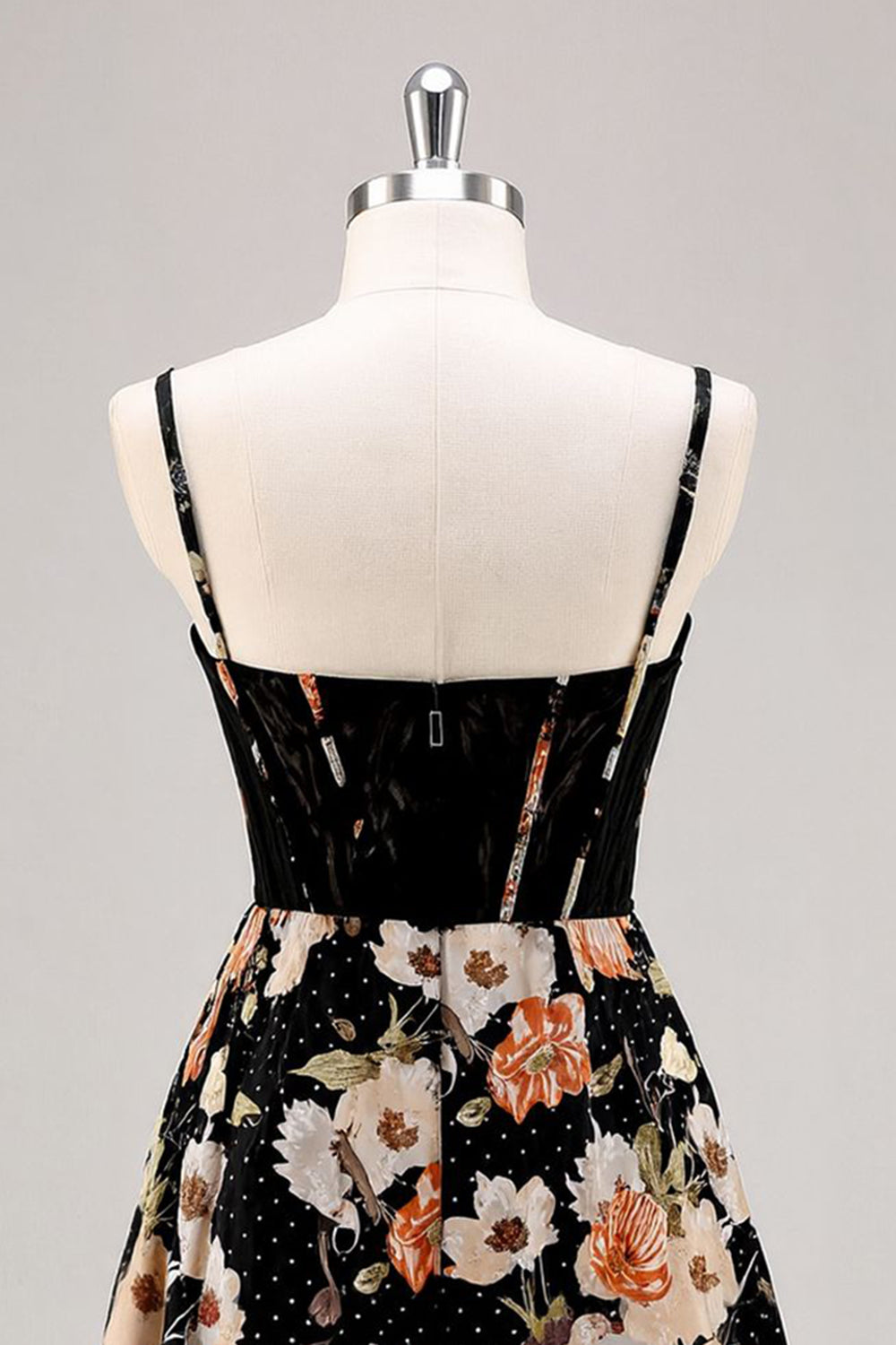 Sparkly Black Floral Short Corset Homecoming Dress with Beading