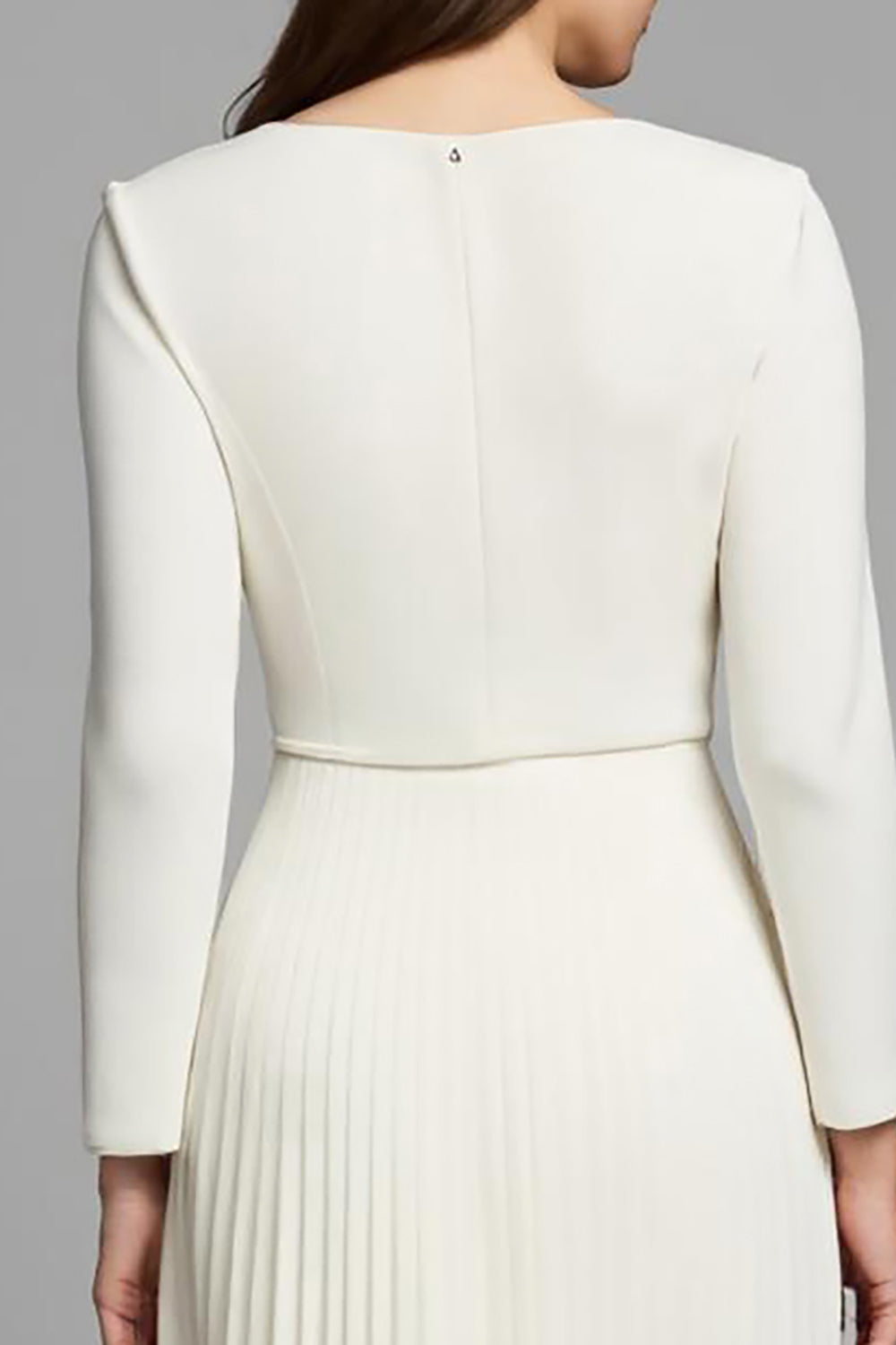 Ivory Pleated Square Neck A Line Long Sleeves Work Dress