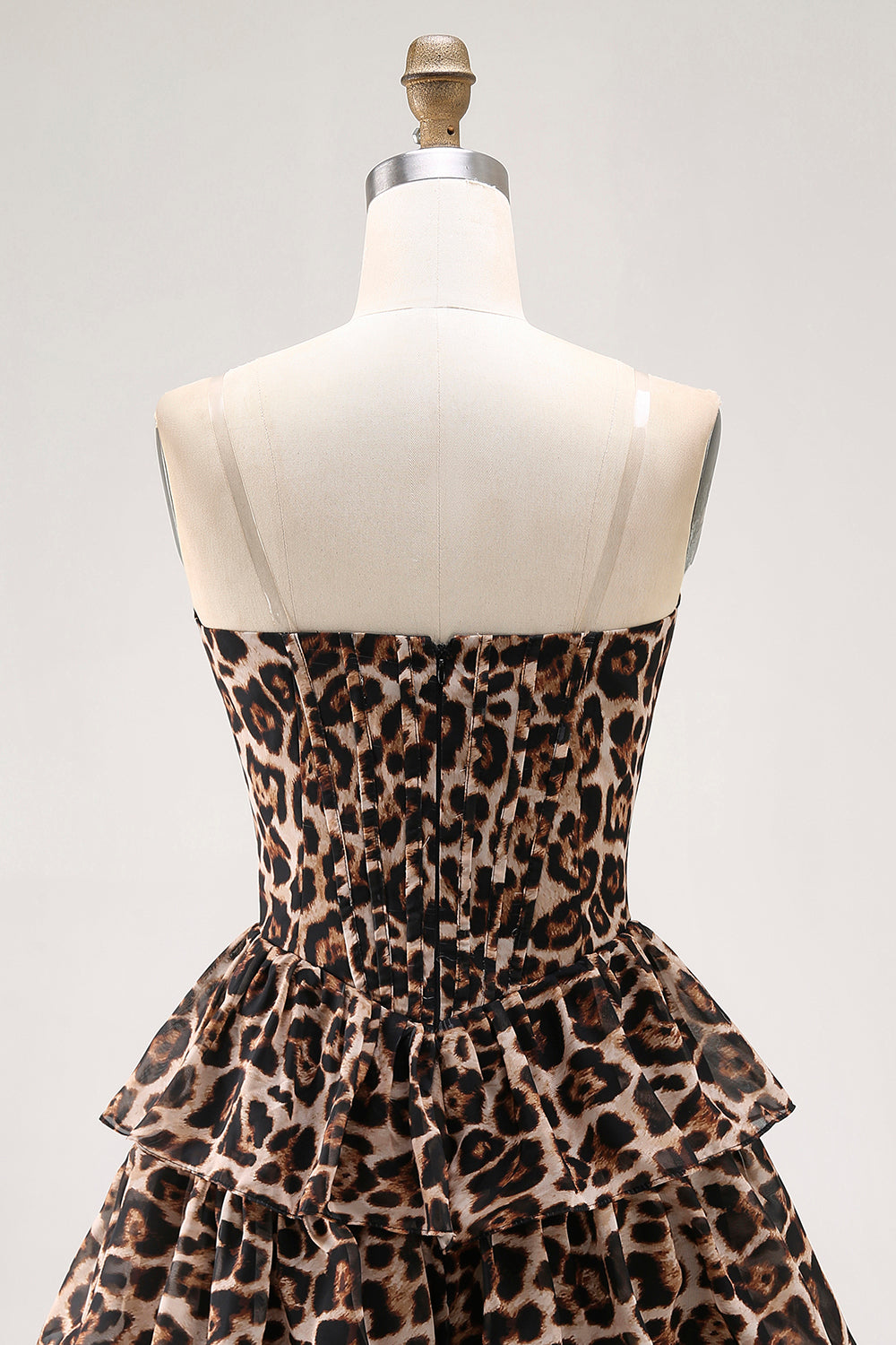 Brown Leopard Corset Sweetheart Short Tiered Homecoming Dress