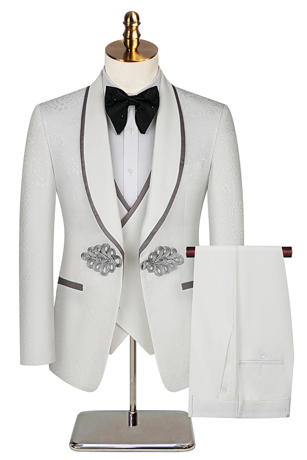 Jacquard Black Shawl Lapel 3 Pieces Prom Suits