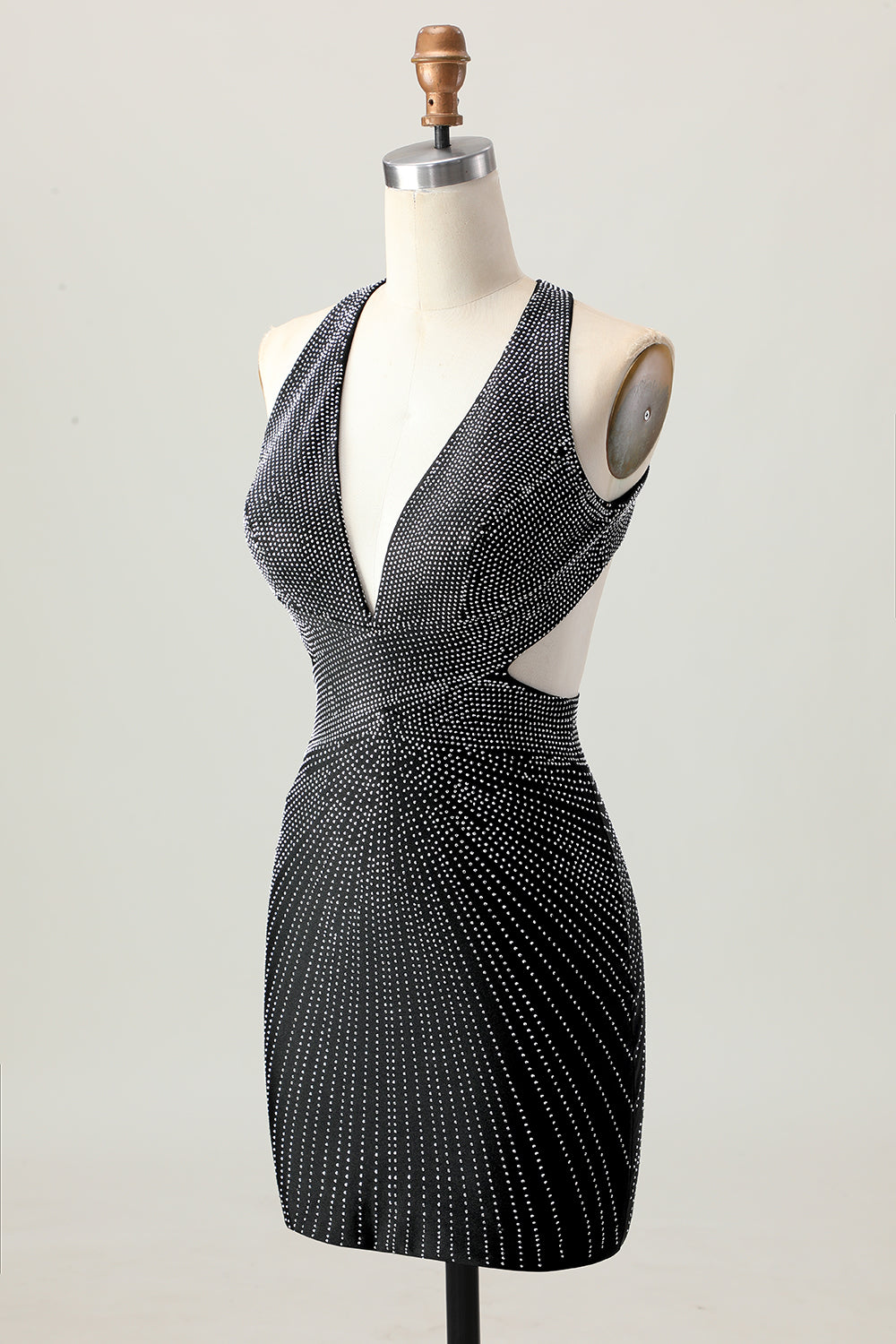 Black Bodycon V-Neck Beaded Homecoming Dress