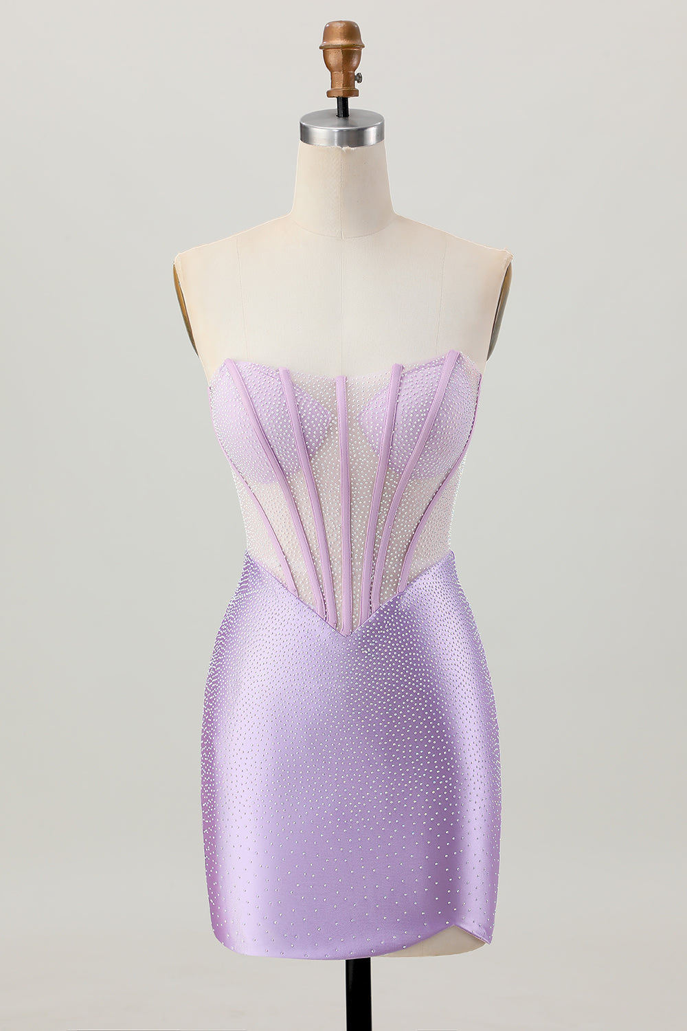 Sparkly Lilac Corset Strapless Short Homecoming Dress with Beading