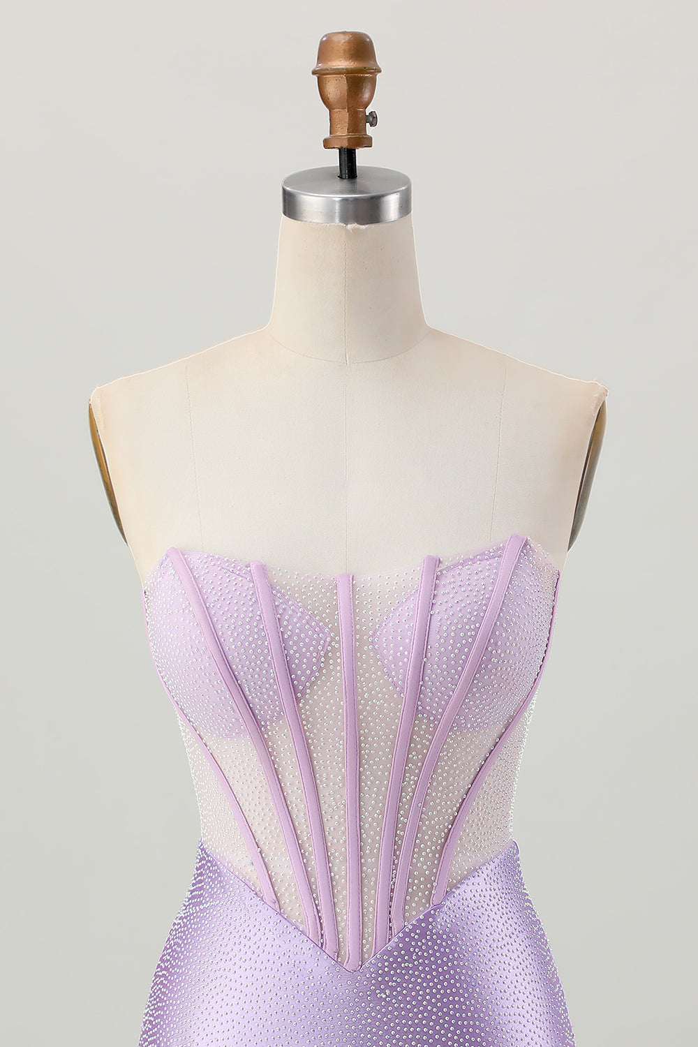 Sparkly Lilac Corset Strapless Short Homecoming Dress with Beading