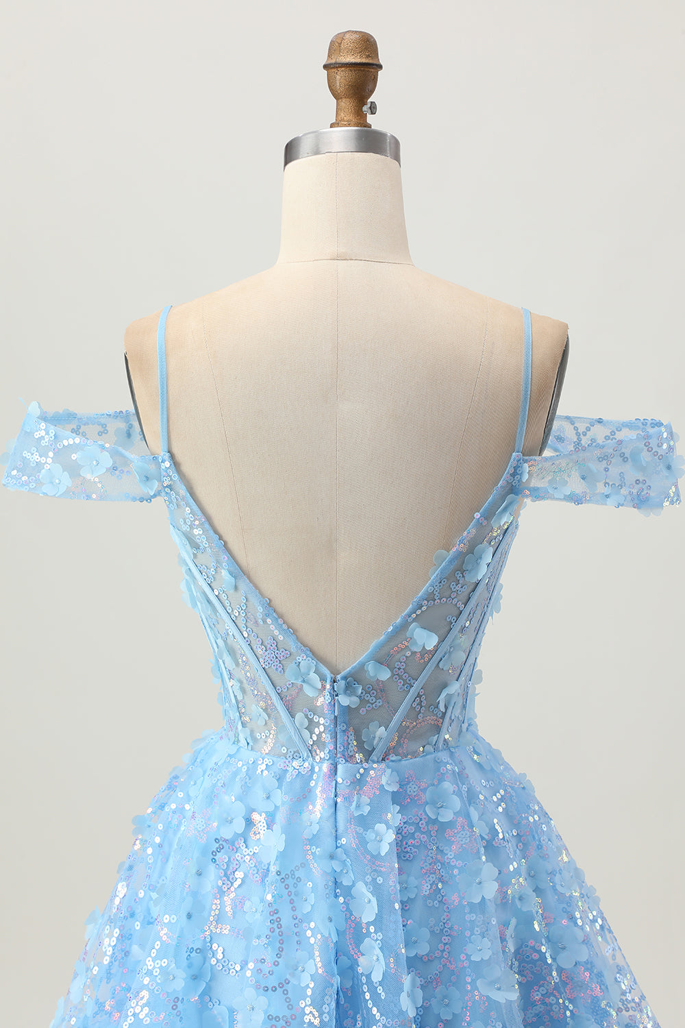 Sparkly Blue Corset Floral A Line Short Homecoming Dress with Sequins