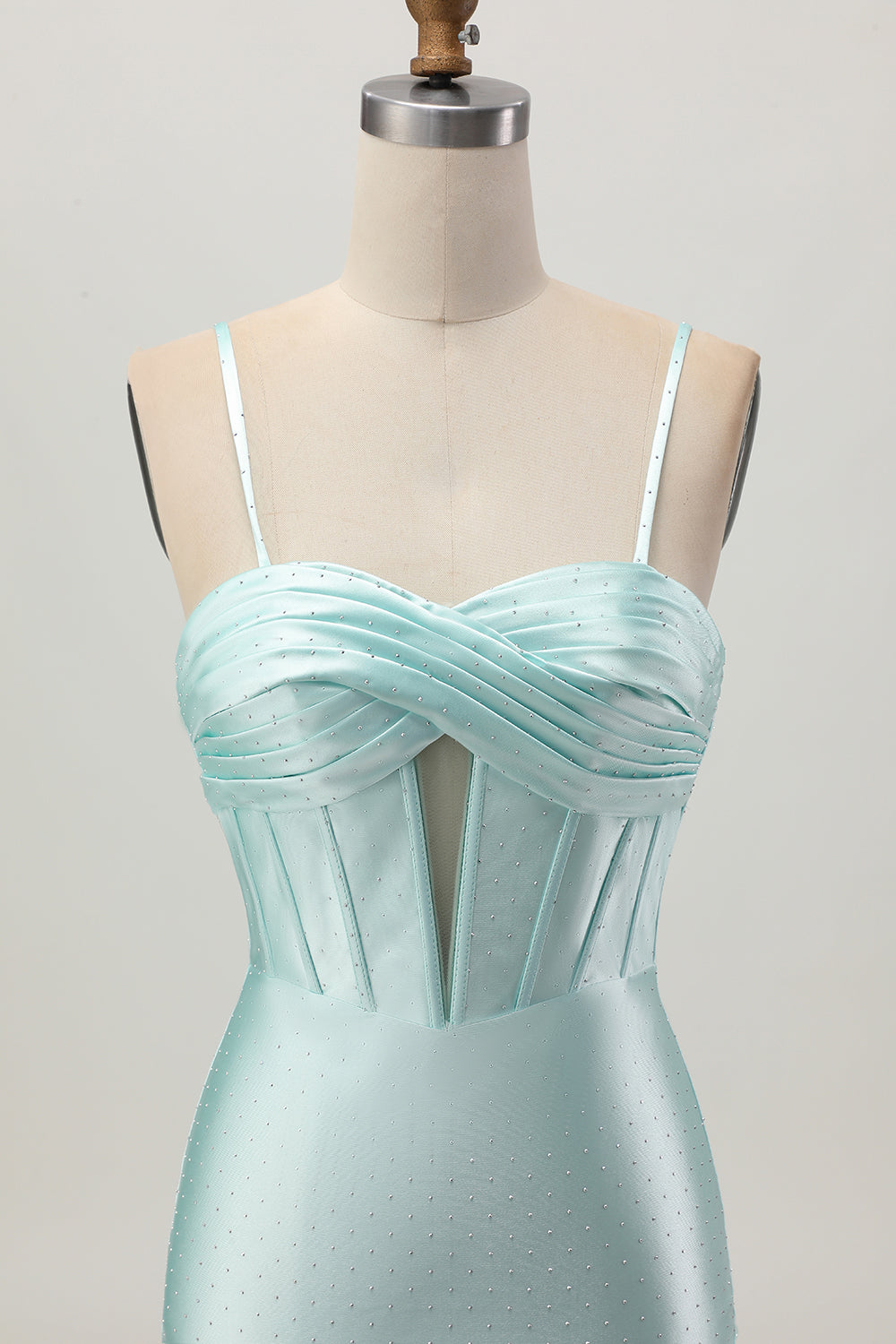 Sparkly Light Green Corset Satin Short Homecoming Dress with Beading