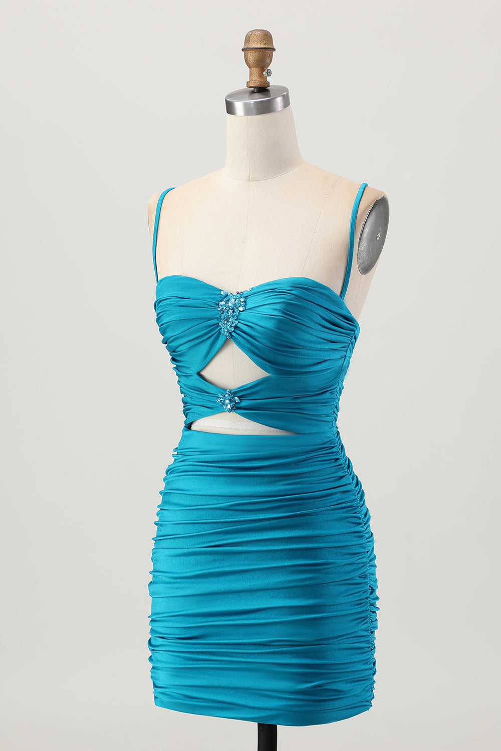 Sparkly Red Cut Out Tight Short Homecoming Dress with Rhinestone