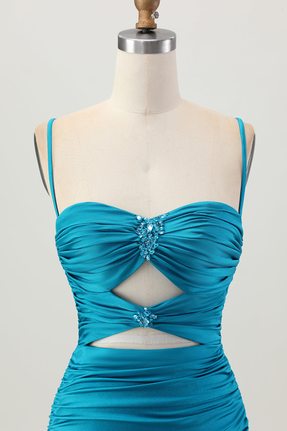 Sparkly Blue Cut Out Tight Short Homecoming Dress with Rhinestone