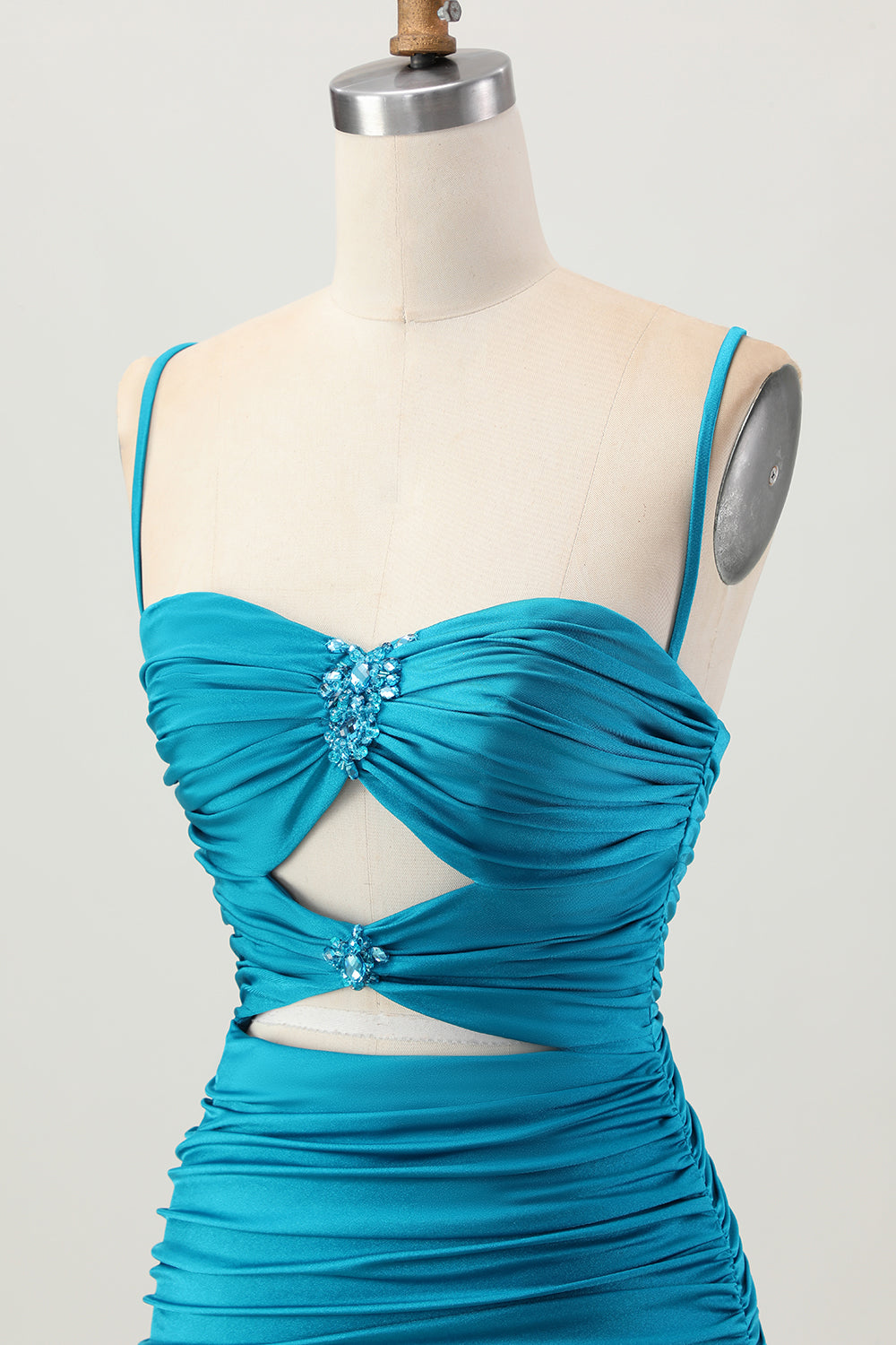 Sparkly Blue Cut Out Tight Short Homecoming Dress with Rhinestone