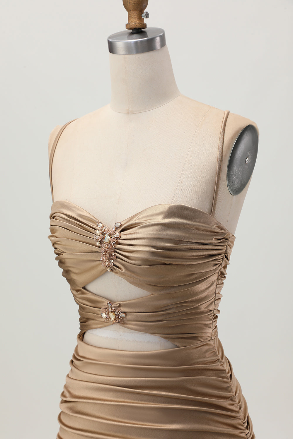 Sparkly Dark Khaki Tight Cut Out Short Homecoming Dress with Rhinestone