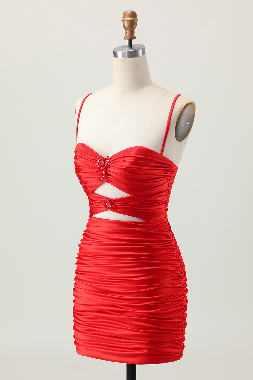 Sparkly Red Cut Out Tight Short Homecoming Dress with Rhinestone