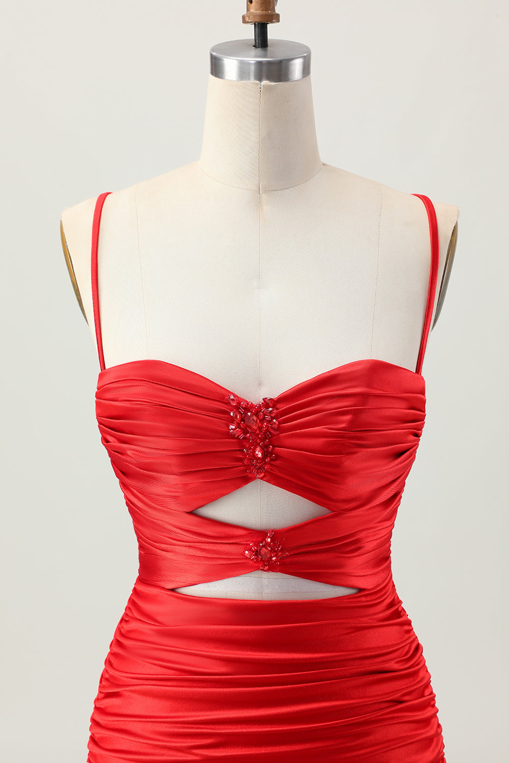 Sparkly Red Cut Out Tight Short Homecoming Dress with Rhinestone