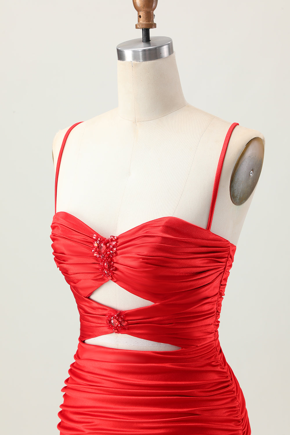 Sparkly Red Cut Out Tight Short Homecoming Dress with Rhinestone