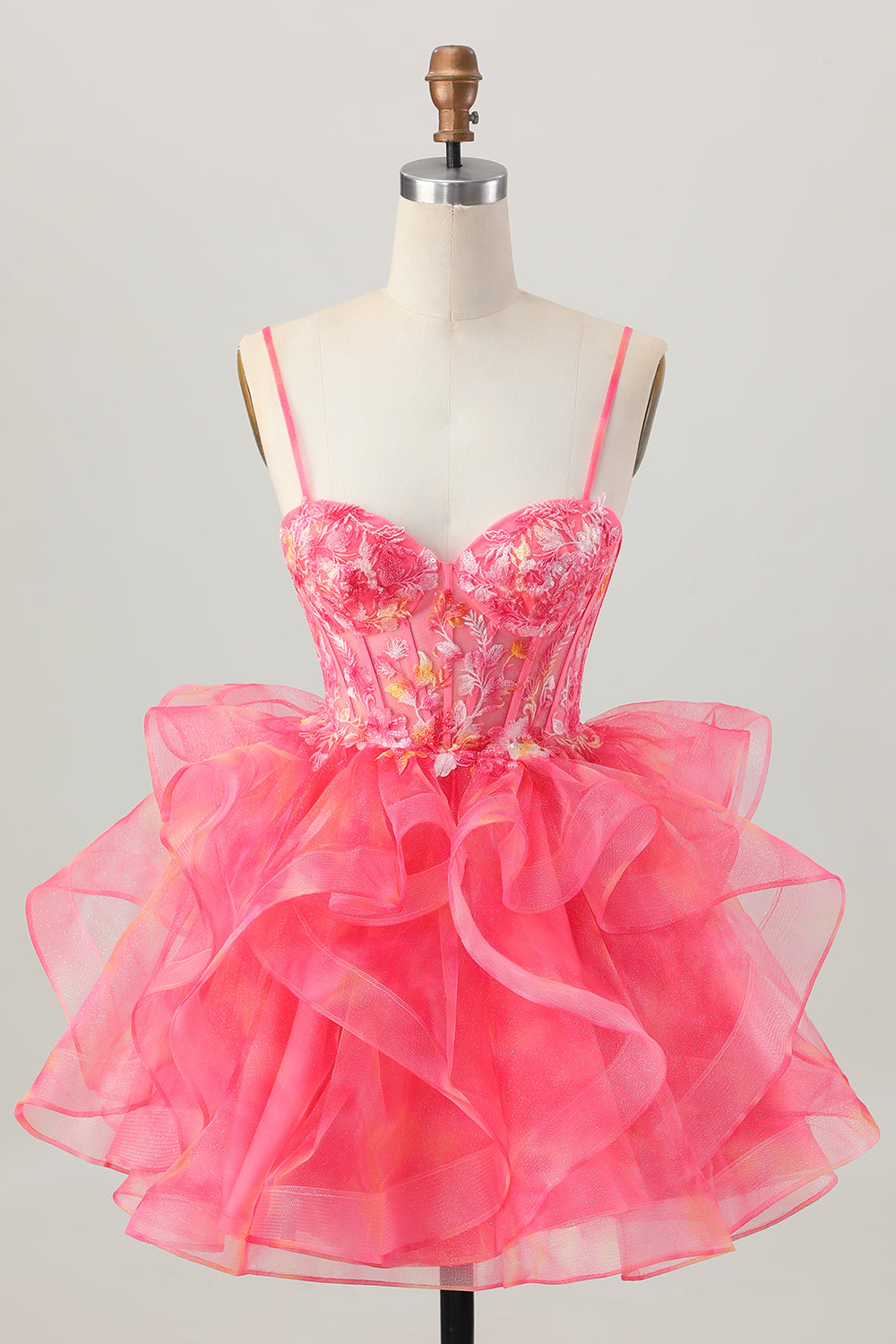 Red Organza A Line Short Corset Homecoming Dress with Appliques