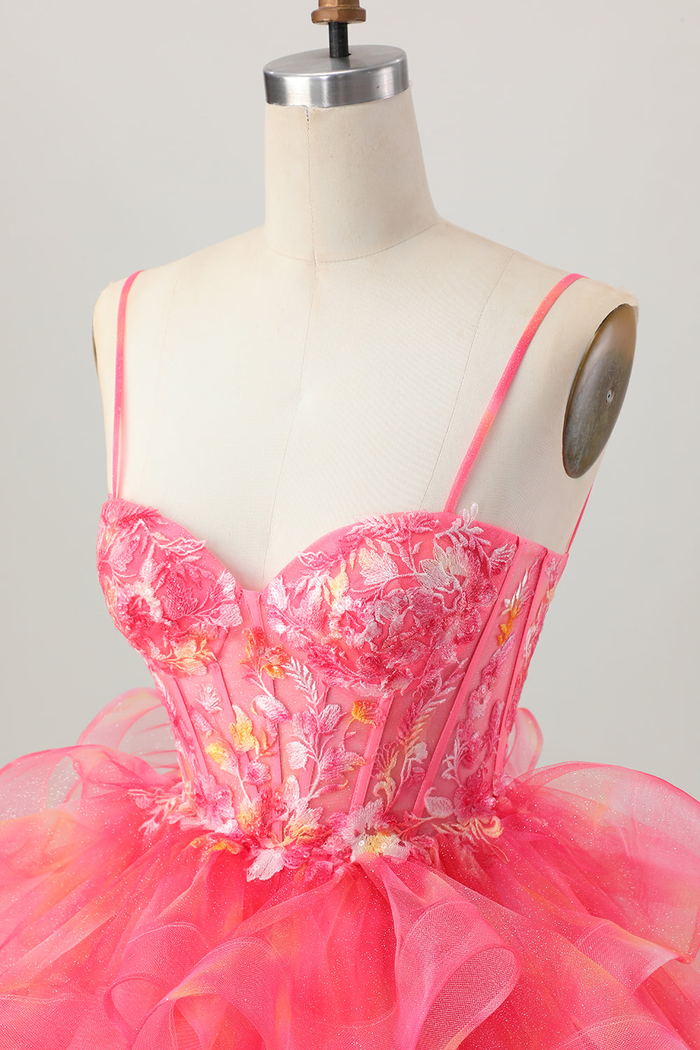 Red Organza A Line Short Corset Homecoming Dress with Appliques