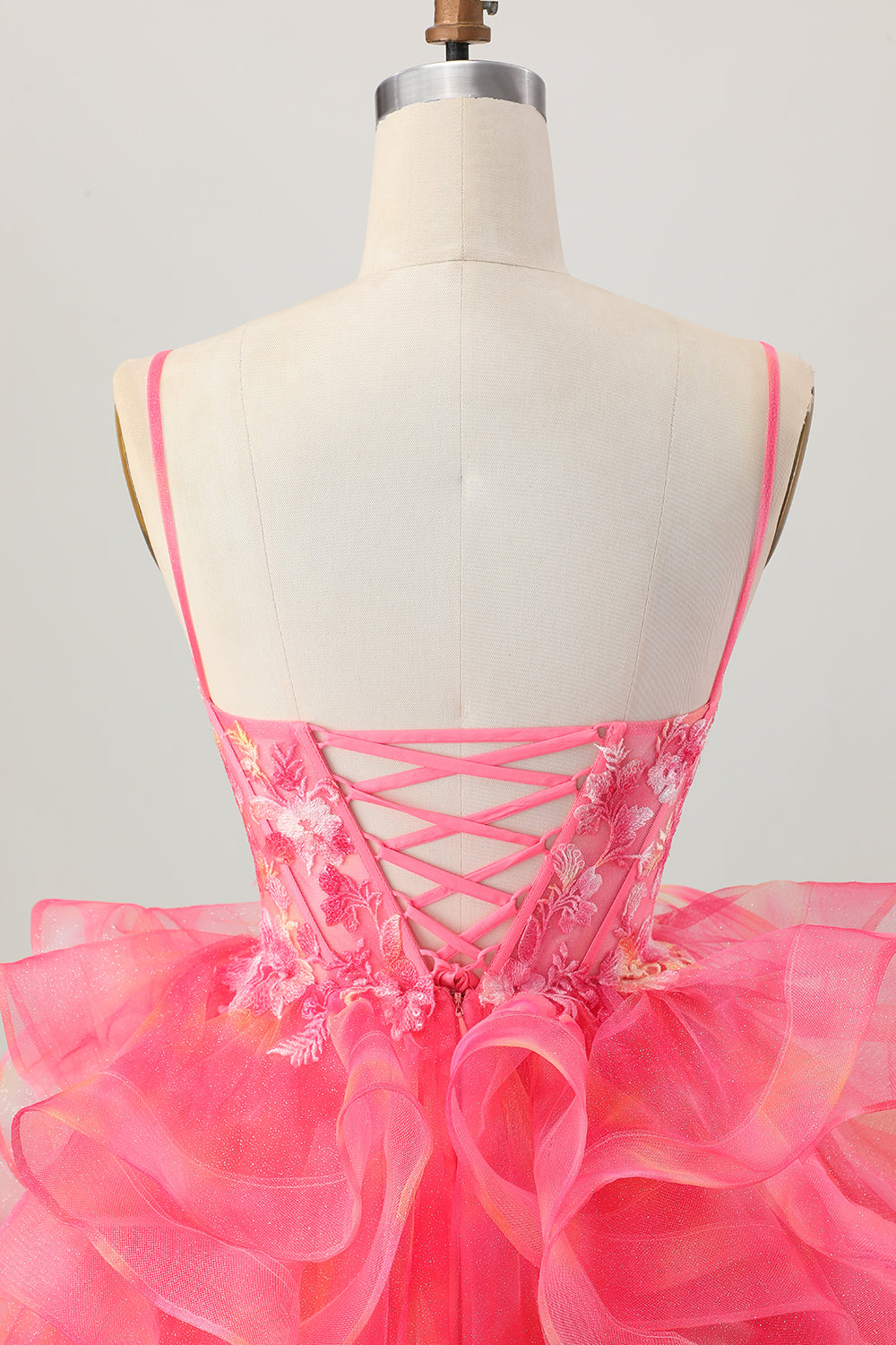 Red Organza A Line Short Corset Homecoming Dress with Appliques