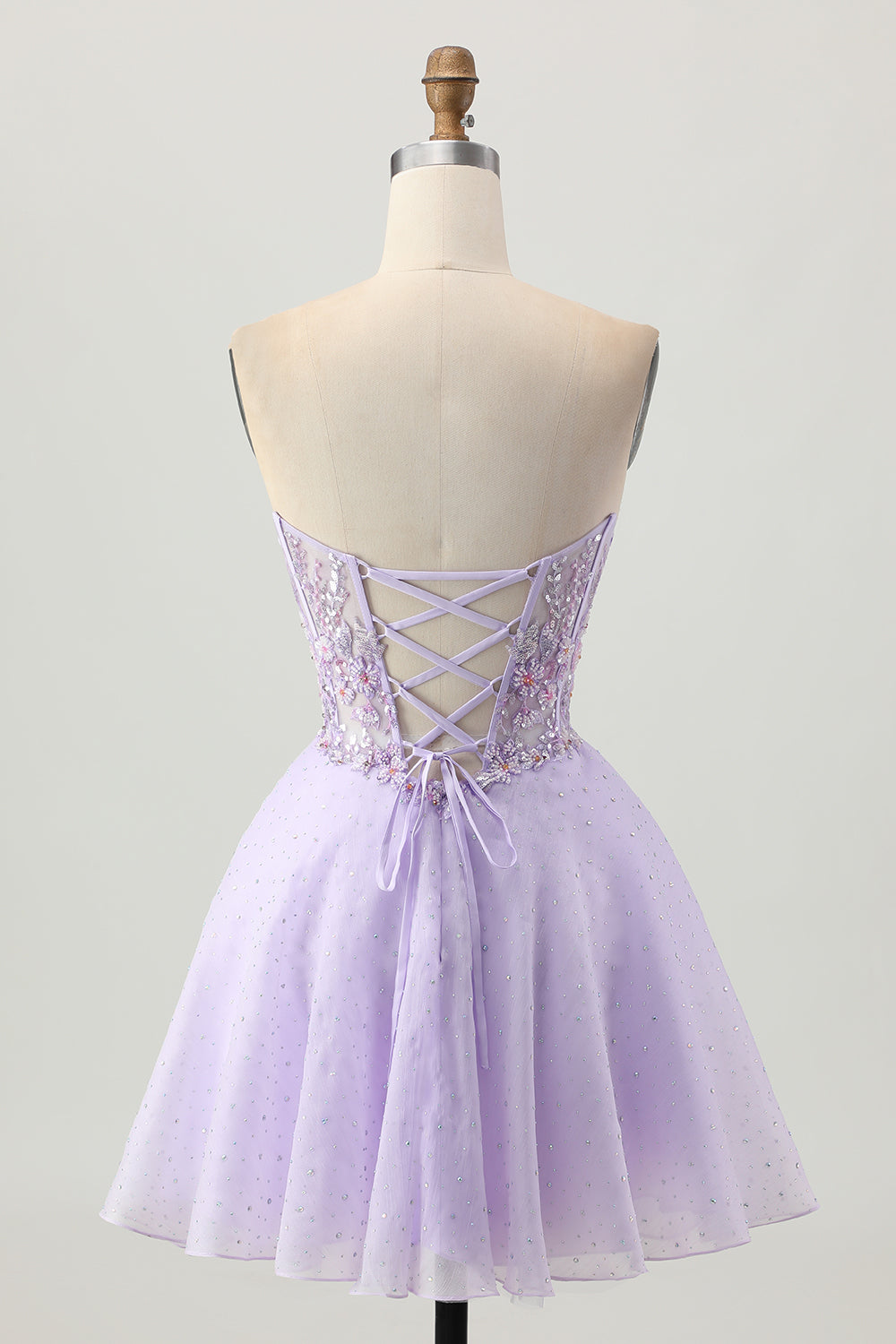 Sparkly Lilac Strapless Short Corset Homecoming Dress with Beading