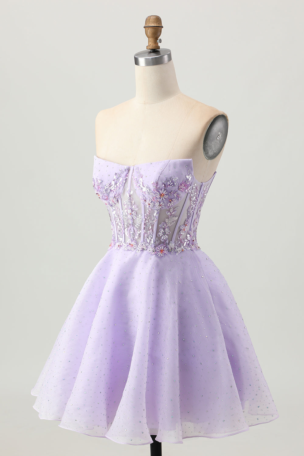 Sparkly Lilac Strapless Short Corset Homecoming Dress with Beading