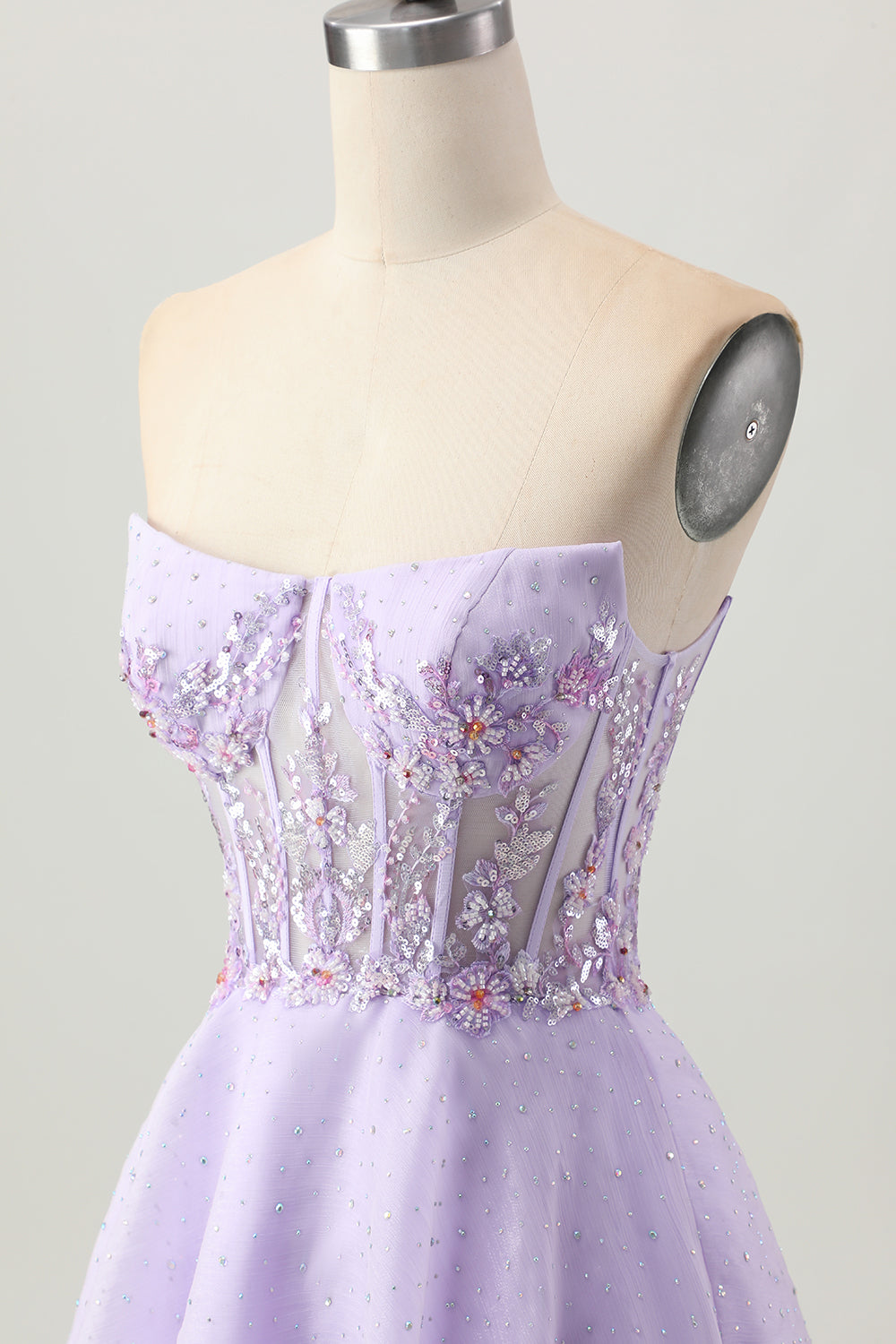 Sparkly Lilac Strapless Short Corset Homecoming Dress with Beading